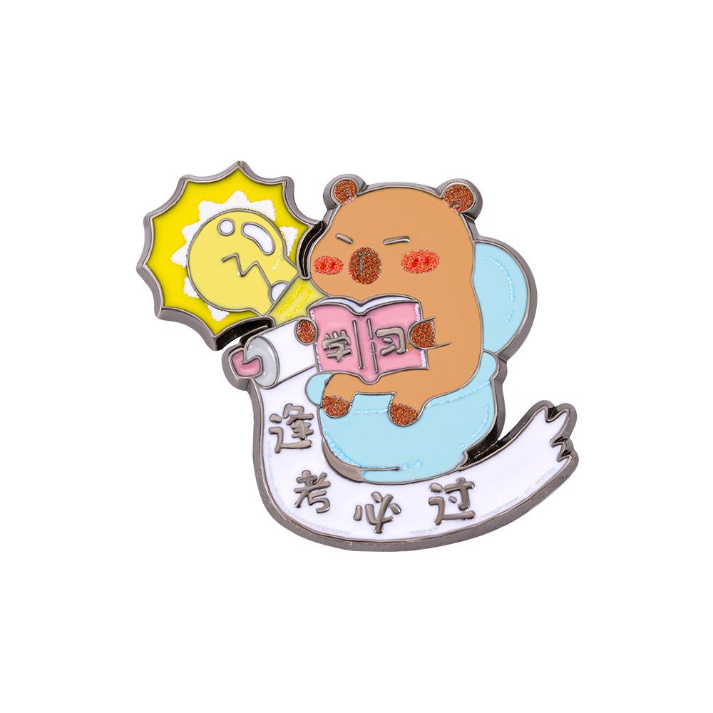College Entrance Examination Good Luck Pass All Exams Capybara Cartoon Enamel Brooch Alloy Badge Decorative Pin for Backpack School Bag
