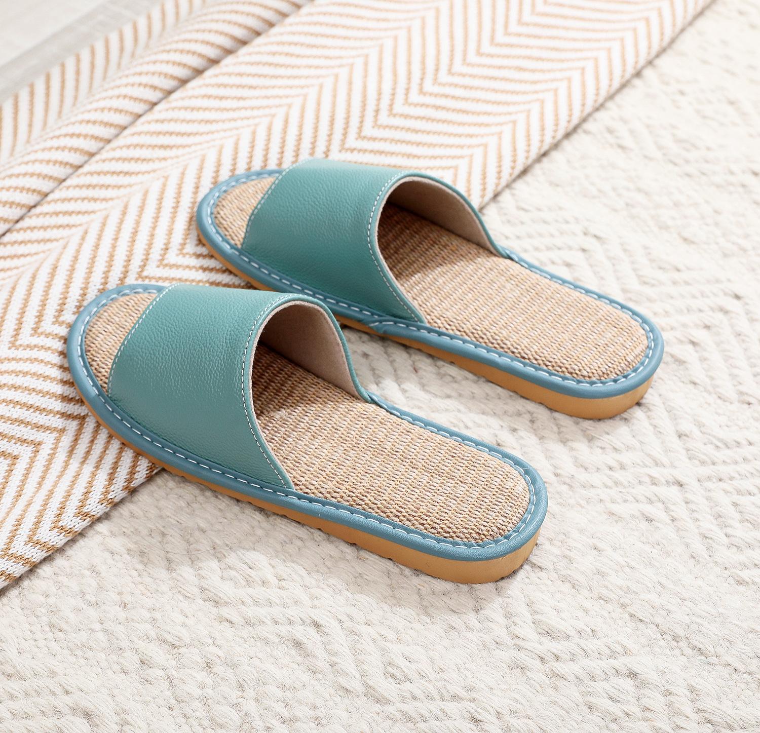 

Модные льняные тапочки для пар, женские, мужские, домашние, плоские сандалии-слайды, на четыре сезона, нескользящие, мягкие, дышащие, уютные, легкие 33-34 озеро синий