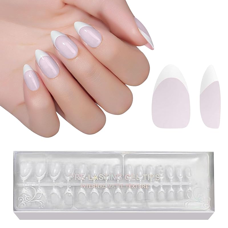 Milky Whit French Tip Press on Nails, 240Pcs French Press On Nail Short Square,Pre-Applied Primer & Top Coat,4 in 1 Gel Nail Tips Soak off Acrylic