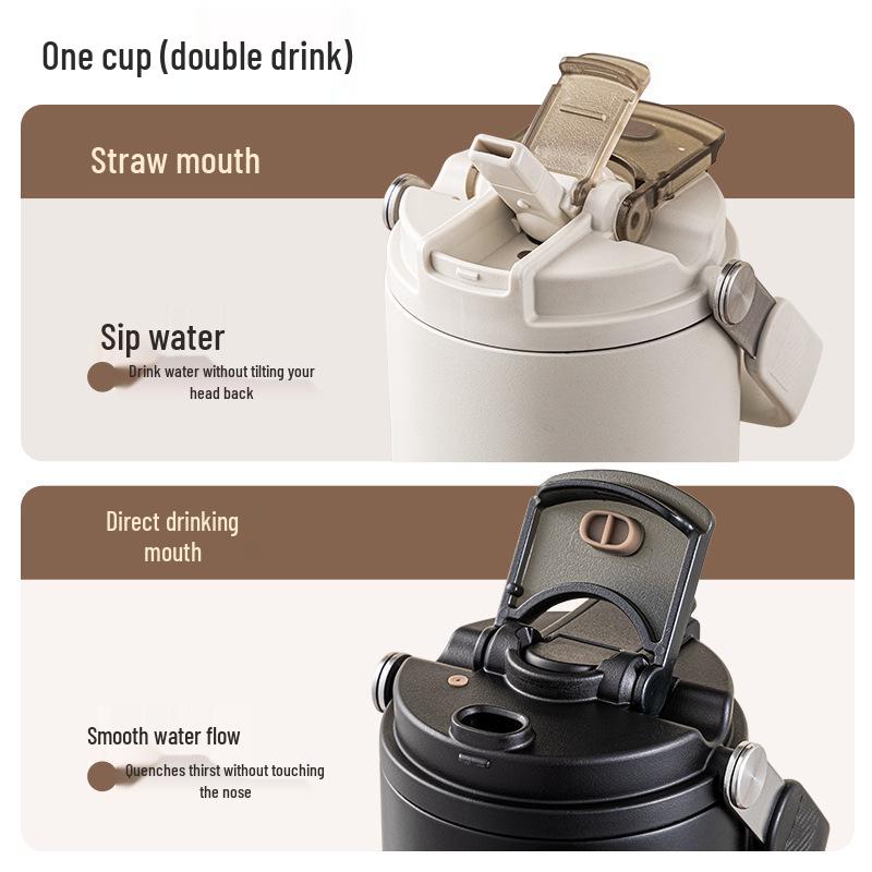 Ceramic Liner Large Capacity Travel Thermos Cup with Straw