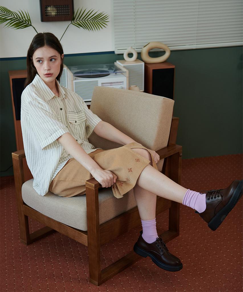 Eoboneoseu Ornament Print Corduroy Skirt [Beige]