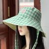 Casual bucket hat women can wear double-sided plaid versatile big eaves show face small sunshade sunscreen hat fashion basin hat