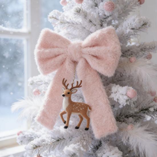 Large Pink Fluffy Bow Valentine's Wrapping Christmas Tree Day Decor for Gift Topper Cute Romantic Wall