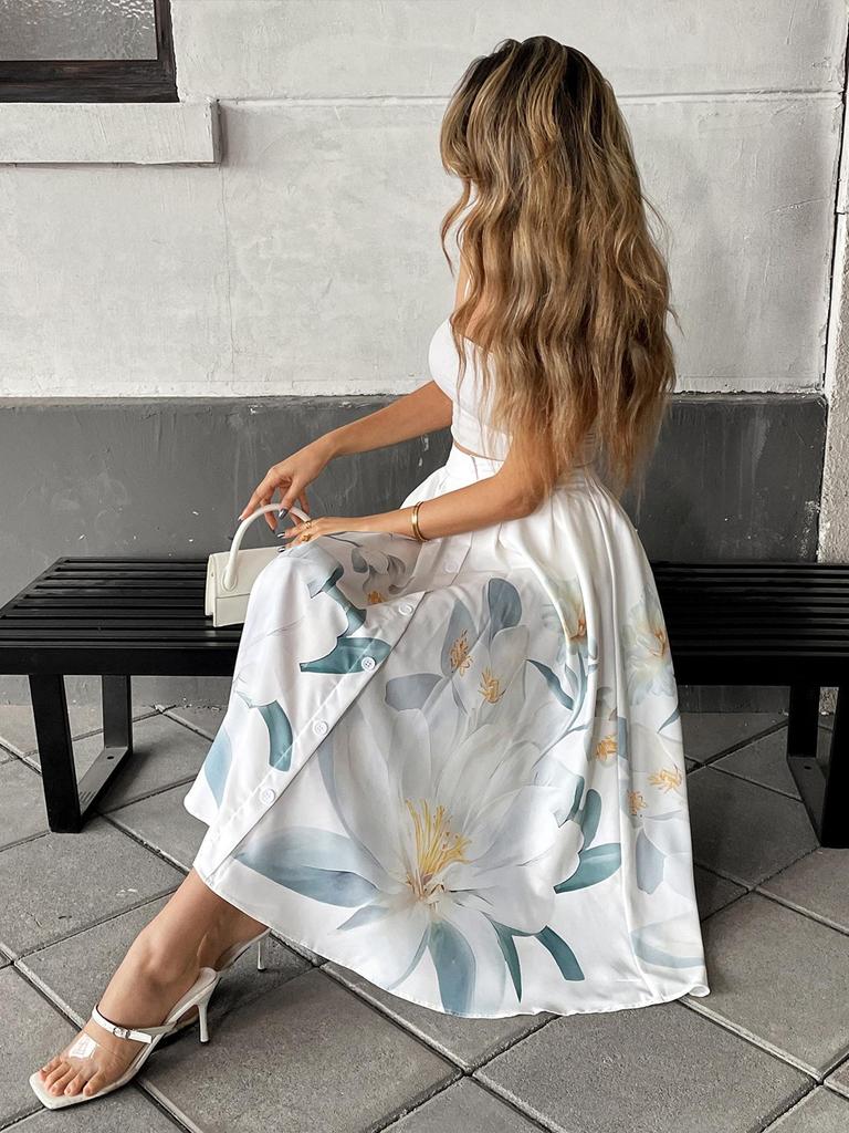 2026 Floral Mid-Length Summer Skirt - Women's Casual Vacation Style