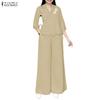 ZANZEA Women 3/4 Sleeve Blouse and Pants Casual Two Piece Suit Sets