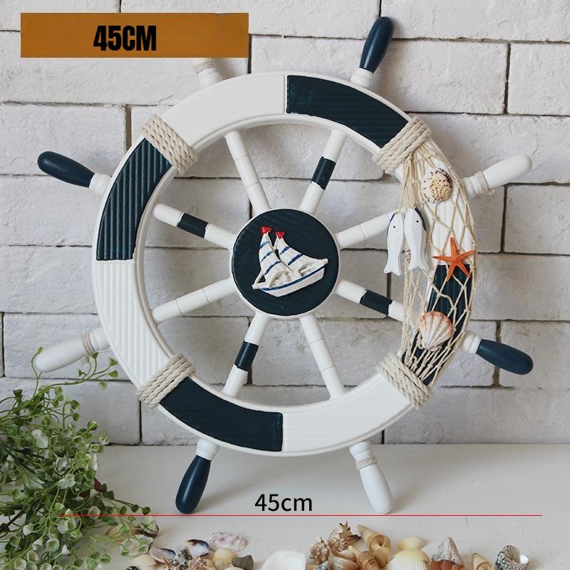 Mediterranes Holzschiffsraddekor 45cm Nautisches Ruder Handgefertigt Handwerklich Langlebiges Hängendes Ornament für die Wohnzimmerwand