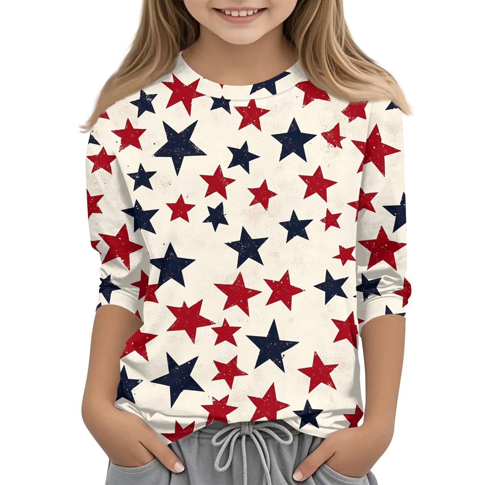 

Детская повседневная футболка с круглым вырезом и принтом «День независимости» с рукавами 7 точек 110 бежевый