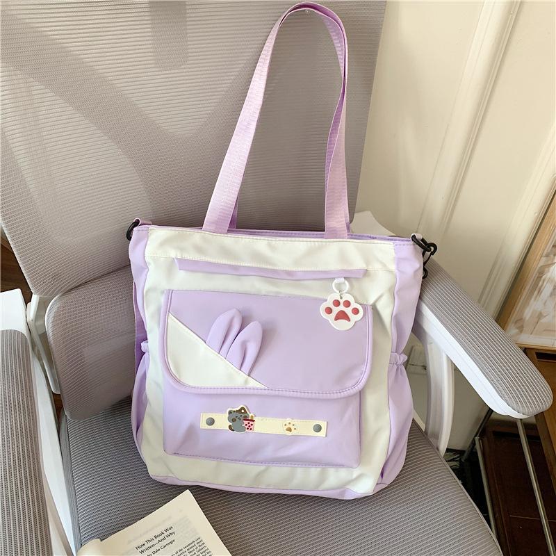 Sweet tote bag large capacity cute multi-compartment contrasting color shoulder bag messenger bag tutoring bag