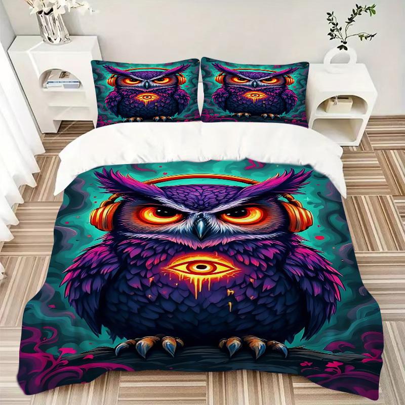 3pc Owl Cover Set - 1 Quilt Cover + 2 Pillowcases, All Seasons Bedroom Setting, Perfect for Home040