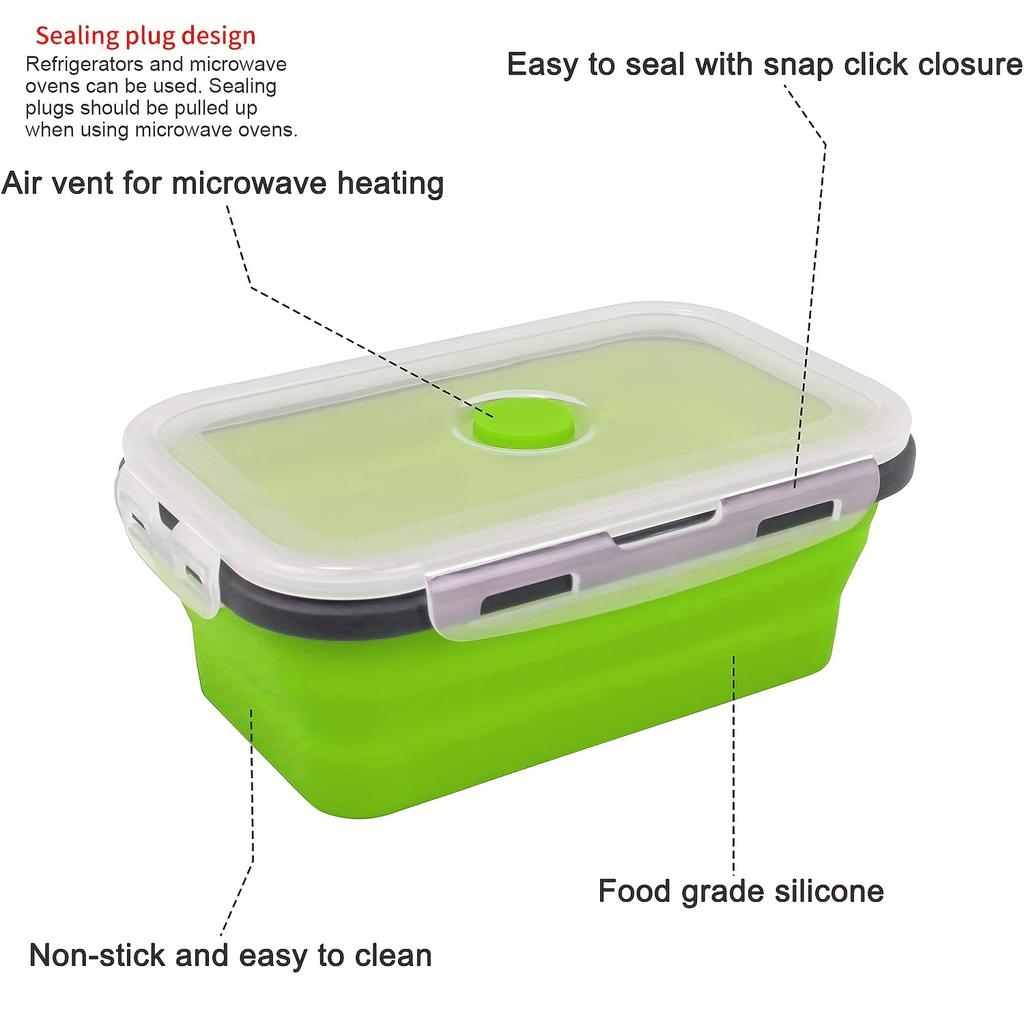 1/4PCS Folding Silicone Lunch Box Kitchen Refrigerator Preservation Box Eco-Friendly Picnic Storage Box Stackable Space Save