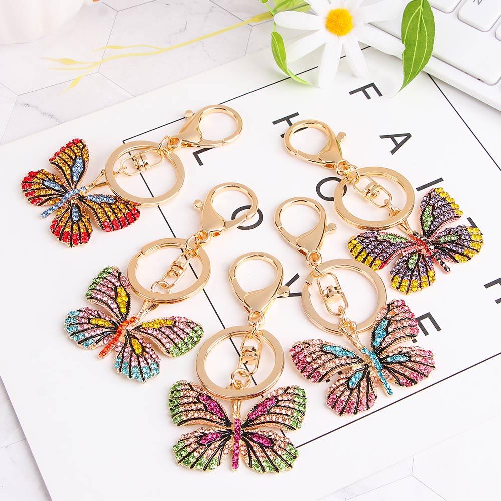 For Women Crystal Rhinestone Butterfly Bag Charm Pendant KeyChain Car Key Ring Bag Accessories