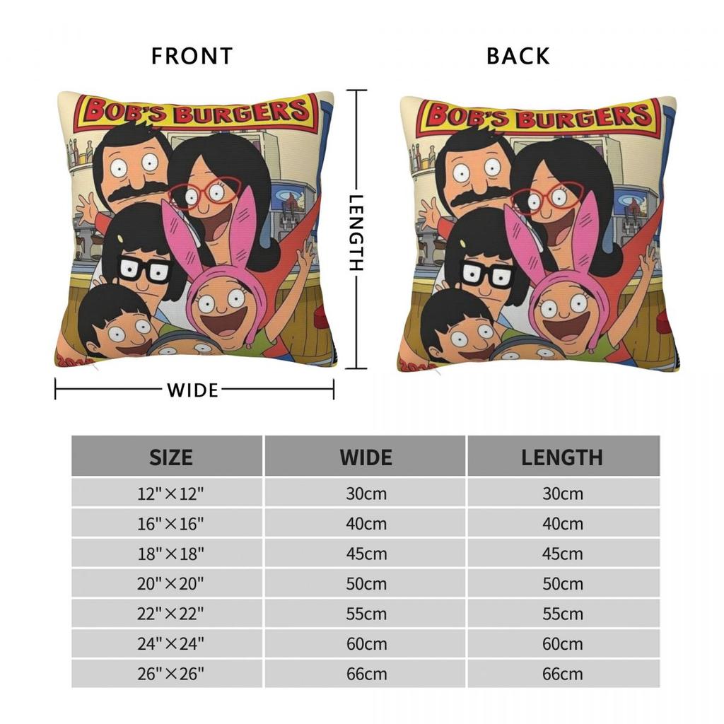 Bobs Funny B-Burgers Pillowcase Stuff Printed Cushion Cover Throw Pillow Cover Home Decorations Zippered Multiple Sizes
