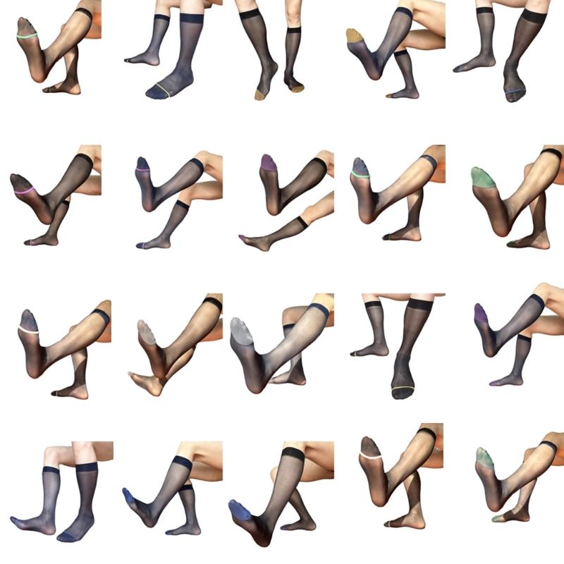 Men's Over The Calf Dress Socks Breathable Fabric Thin See Through Nylon Stockings for Formal Event and Business Meeting