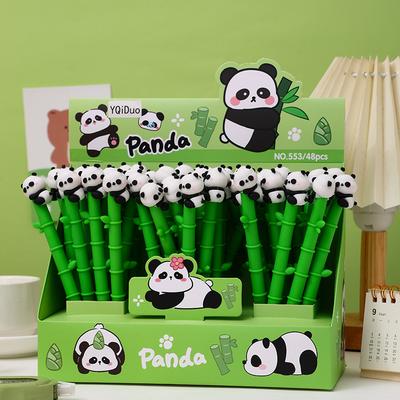 Back To School Season 48pcs 0.5mm Creative Bamboo Panda Shape Neutral Pen Cartoon Cute Gift Pen Black Signature Pen Good Looking Student Stationery