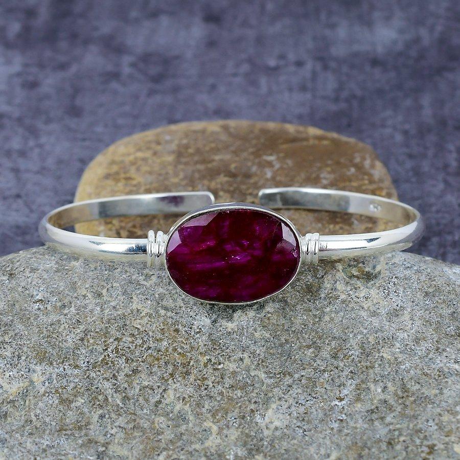Lab Skapad Ruby Gemstone Handgjord 925 Sterling Silver Armring/Manschett justerbar present