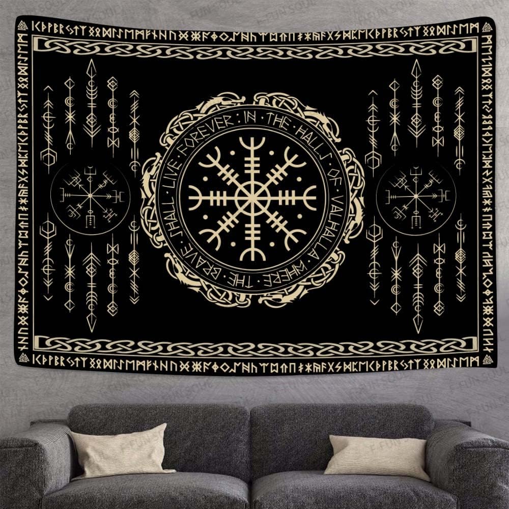 Nordic Viking Tapestry | Flat Printed Mysterious Raven & Rune Wall Hanging With Valknut Symbol For Mens Bedroom & Living Room 40X60CM