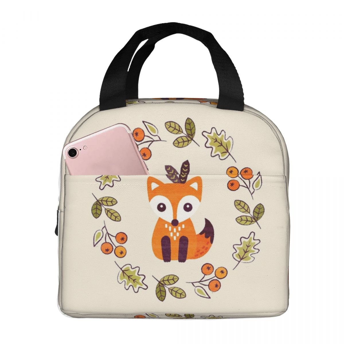 Little Fox With Autumn Berries Insulated Lunch Bag for Women Children Portable Food Boxes Thermal Lunch Box Tote One Size