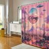 1Pc Retro 70S Disco Shower Curtain - Pink & Purple Cactus, Ufo, Disco Ball & 70S Psychedelic Sky Design, Quick-Dry With 12 Hooks