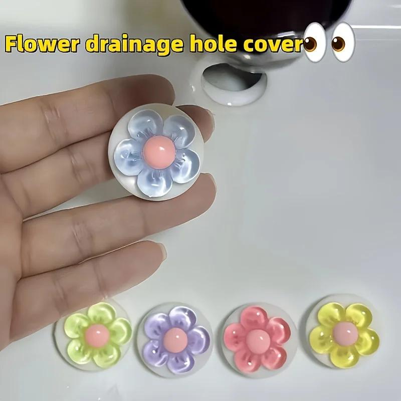 4pcs Decorative Flower-Shaped Drain Cover,Leak-Proof Basin Overflow Stopper, Fits Washbasins and Sinks, Simple to Install
