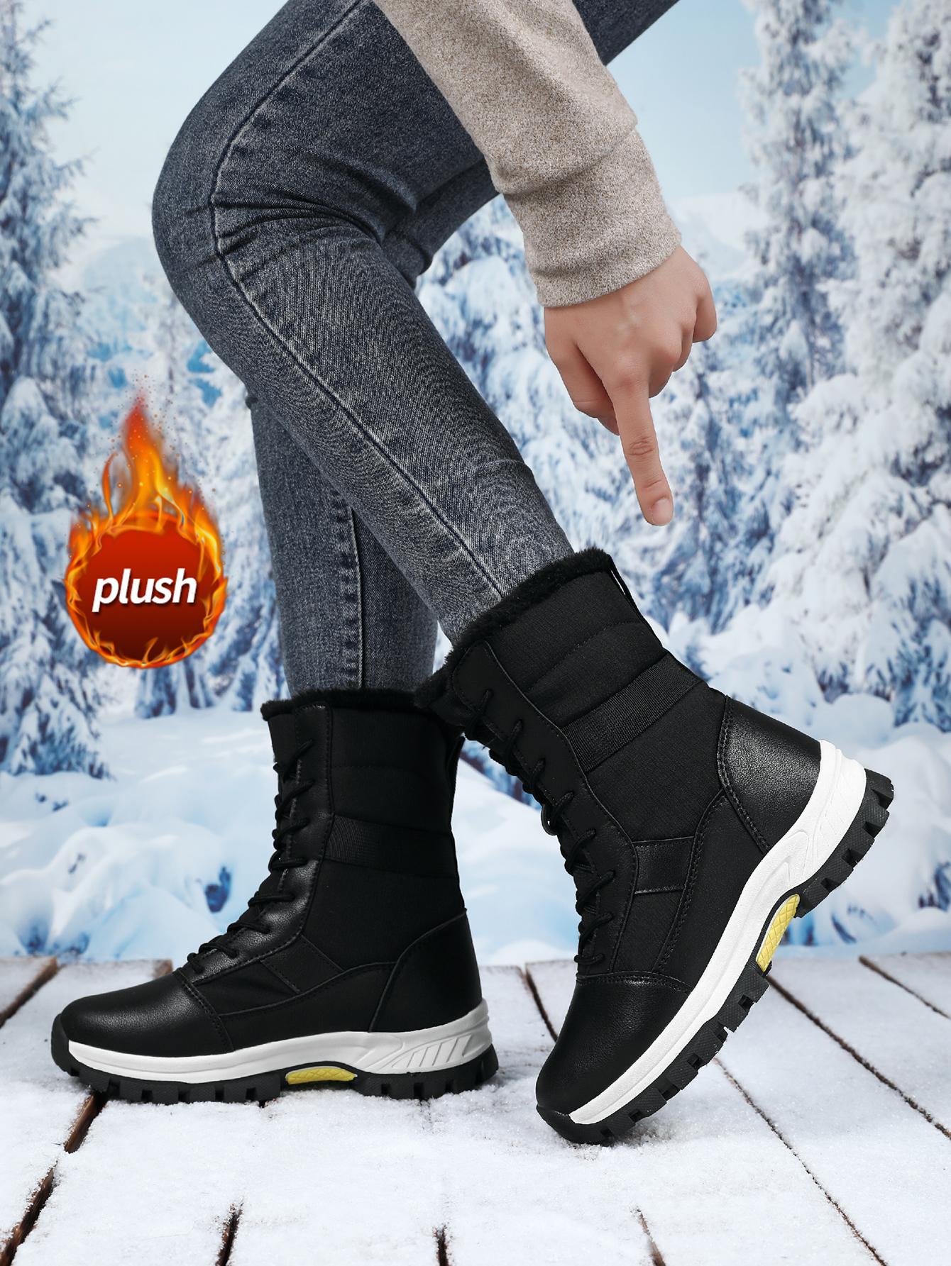 Women s Winter Warm Chunky Platform Snow Boots Non-Slip Water Resistant Ankle Booties Shoes Comfortable Lining Walking Short Boots for Women 36 чёрный