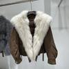 oversized natural real fox fur collar down jacket women's retro temperament personalized warm jacket short top winter