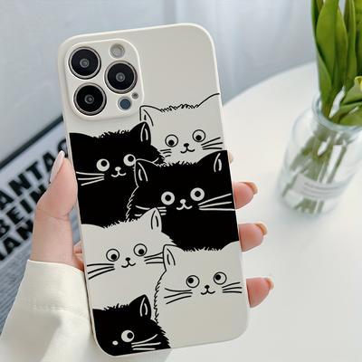 Simple Line Little Black Cat Phone Case Suitable for iPhone 17 16 15 14 13 12 11Pro/Max/Plus Anti Drop and Anti Shock Back Cover