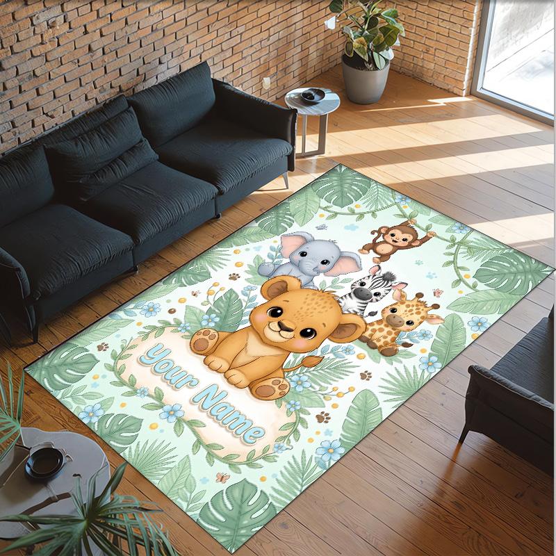 Animals Theme Crystal Velvet Floor Rug Personalized Custom Name Text Warm Carpet Home Decoration