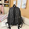 Cute Star Print Nylon Backpack for Women – Fashionable School & Daily Use Bag with Front Drawstring Pocket and Plush Charm