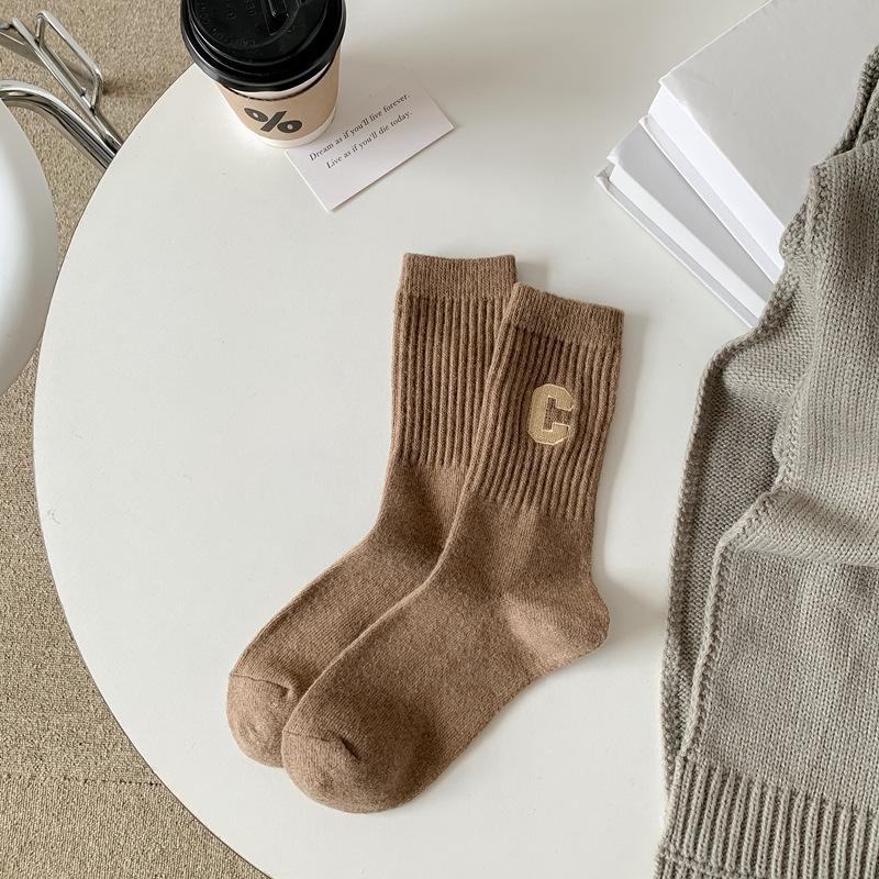 

Wool Socks Children S Thickened Warm Medium Tube Tide Simple And Versatile Letter C Warm Outer Wear Stockings Women S Socks One size fits all