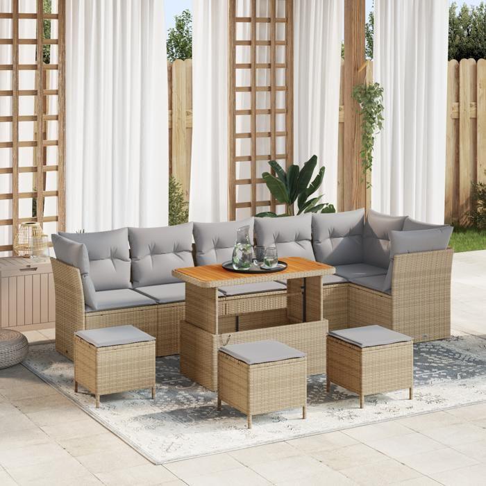 VidaXL Canapés de Jardin 10 pièces avec Coussins Beige Rattan Acacia 3361512