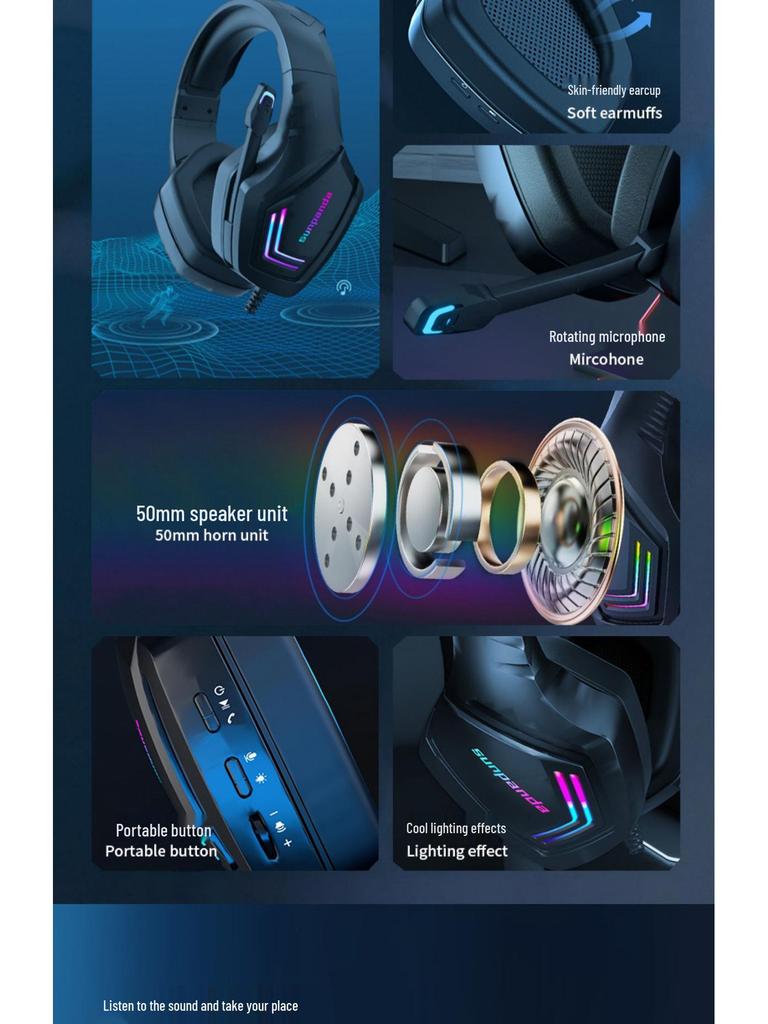 USB Gaming Headset with Noise Cancelling and Cool Lighting Effects for PC/Laptop