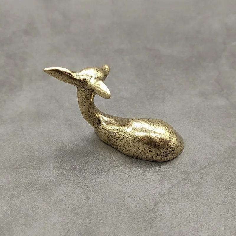 Vintage Copper Lying Sika Deer Figurines Miniatures For Home Garden Decoration Desktop Tea Pet  Brass Animal Statue Ornaments