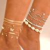 Bohemian Double-layer Heart-shaped Ankle Chain Retro Simple Alloy Bead Chain Beach Multi-layer Women's Ankle Chain Summer Beach Style