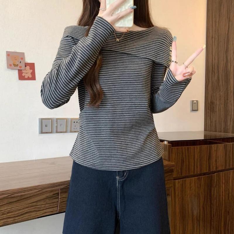 Autumn New Popular One Shoulder T-shirt Women Long-sleeved Top Bottoming Shirt Tees