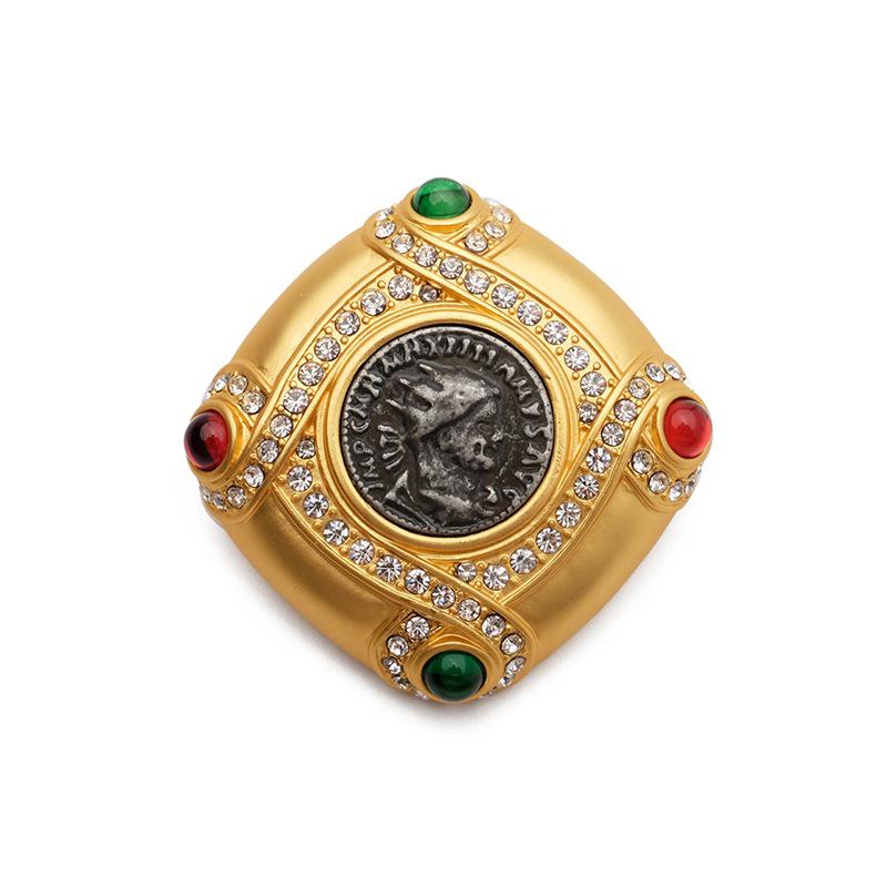 Vintage European & American Antique Coin Brooch - Glass, Women's Retro Jewelry