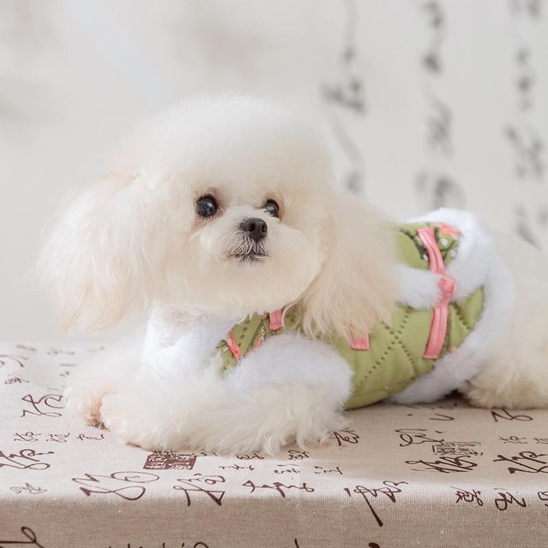 Pet clothes floral national style disc buckle teddy than bear small dog velvet autumn and winter warm dog cotton coat vest