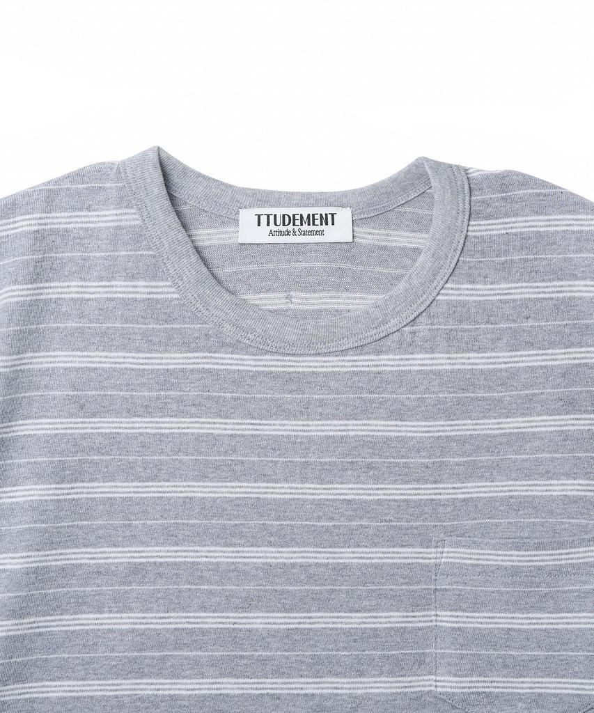 TTUDEMENT 50S Embroidered Striped Semi Over Fit T-Shirt_Melange Gray