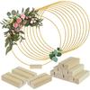 10Pcs Round Wreath Iron Rings With Base, Valentine'S Day, Ramadan Festival Decoration, Tabletop Wedding Decorative Ornament, Golden Metal Wreath