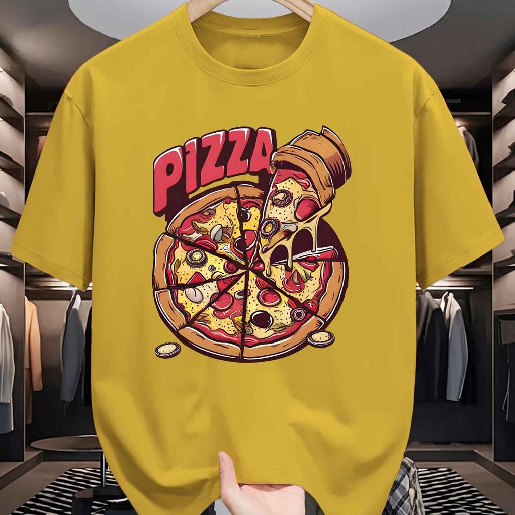 Pizza Graphic Tee Men Summer Casual Short Sleeve Round Neck Breathable Knit TShirt