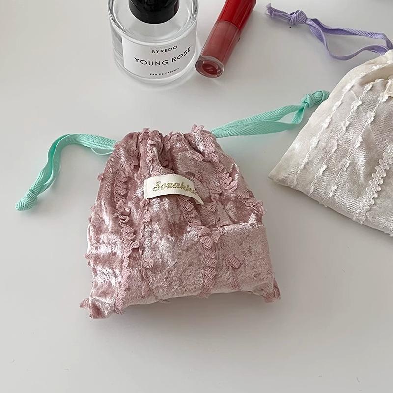 Cute Lace Drawstring Storage Bag Organizer Kawaii Sundries Small Pouch Bag Mini Cosmetic Lipstick Coin Purse Earphone Handbag