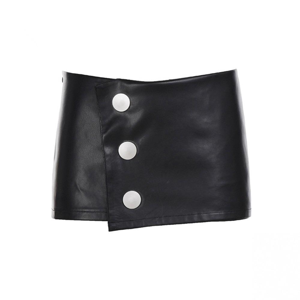 

Low-waist Package Hip Skirt PU Leather Irregular Half-length Skirt Metal Fastening Skirt Lady S