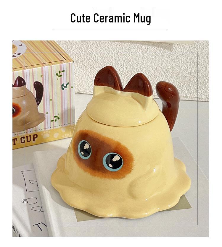 Creative Cartoon Cute Mug with Lid and Spoon - Large Capacity Ceramic Coffee Cup for Women & Couples