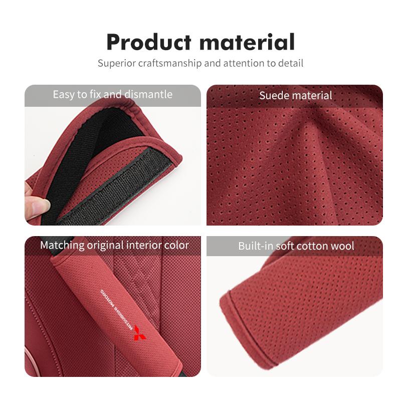 For Mitsubishi Breathable Car Logo Seat Belt Shoulder Cover Strap Padding Protection Mat Outlander Lancer Eclipse Mirage Xpander