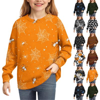 Bluzy na Dzień Halloween dla Dzieci Chłopców i Dziewczynek Sweter Dzianinowy Urocza Koszulka Jesienna Bluza z Okrągłym Dekoltem Pulowerowe Topy