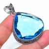 Lab Created London Blue Topaz Vintage Pendant 2.1" Silver Tone Gemstone Jewelry