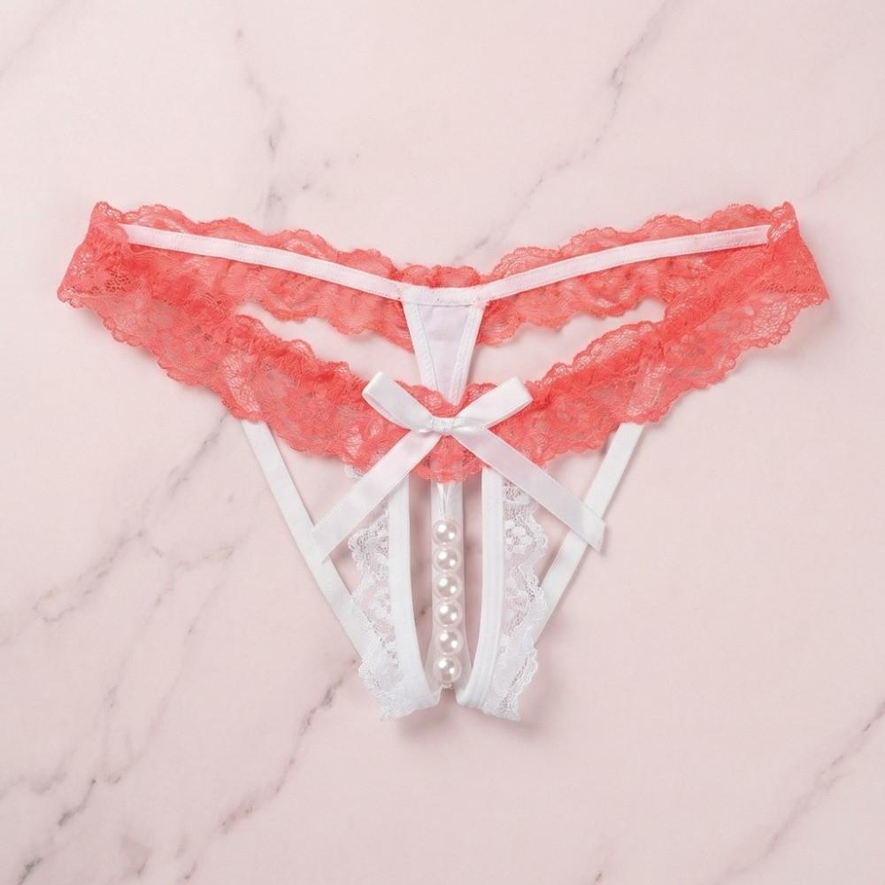 Open Crotch Lace Pearl Panties Low Waist See-through Thong Fashion Underwear for Women  Gifts