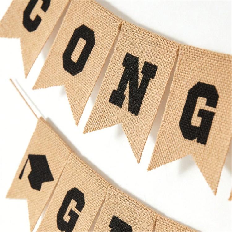 Stylish Graduation Themed Banners Hanging Ornament Linen Fabric Bunting For Party Backdrops Indoor and Outdoor Use