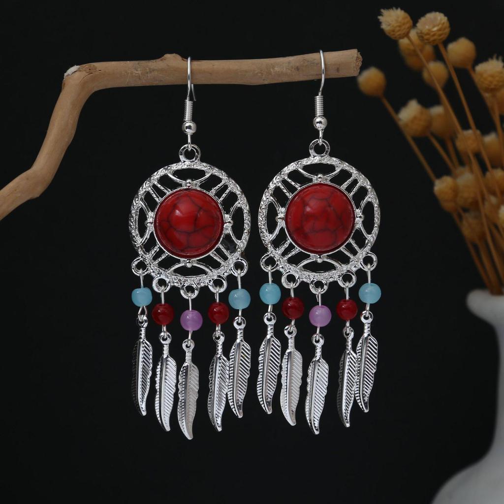 Personalized Bohemian Miao Silver Geometric Tassel Earrings