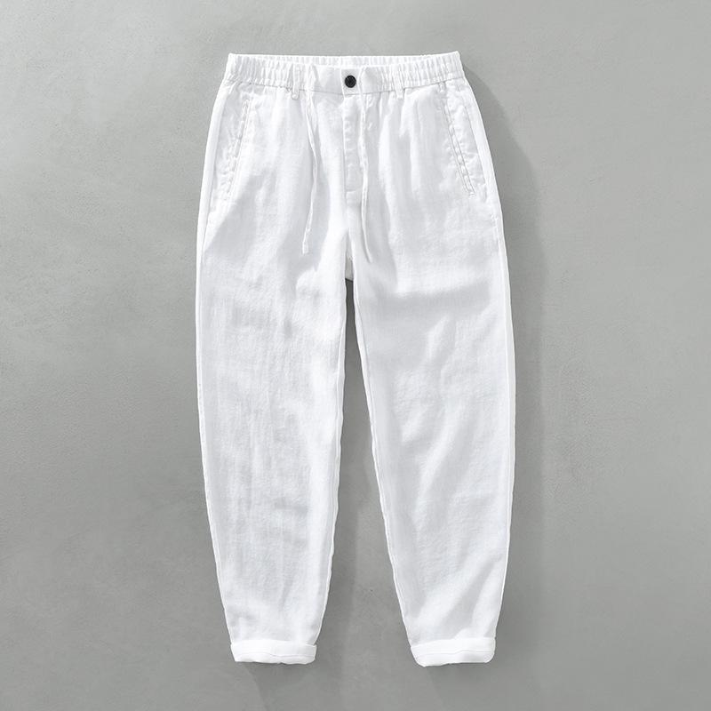 Men's Linen Drawstring Elastic Waist Long Pants - Casual, Loose, Breathable Beachwear