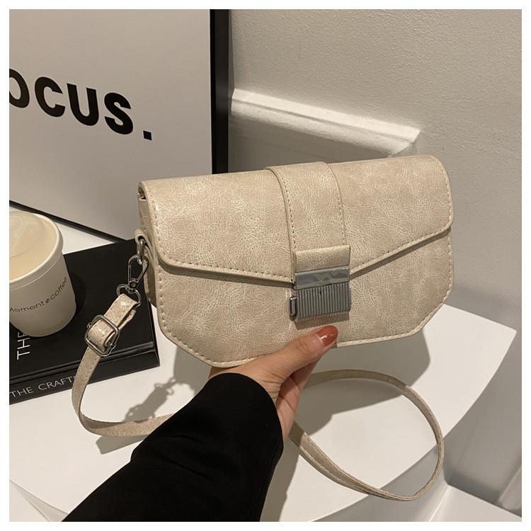 Ретро-текстура 2023 Новая мода Городской минимализм Женская Однотонная Зимняя мода Застежка-замок Наплечная Сумка-кроссбоди Маленькая квадратная сумка белый